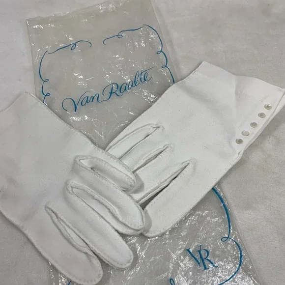 Vintage Women's Van Raalte White Driving Gloves Button Embellished Nylon Formal - Picture 8 of 11